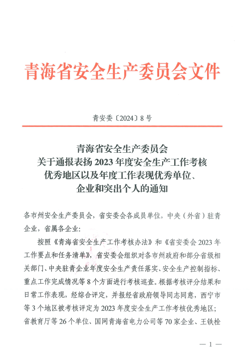 喜報！2023年度安全生產(chǎn)工作優(yōu)秀企業(yè)和突出個人名單揭曉！